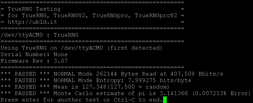 TrueRNG V1/V2/V3 Test Output